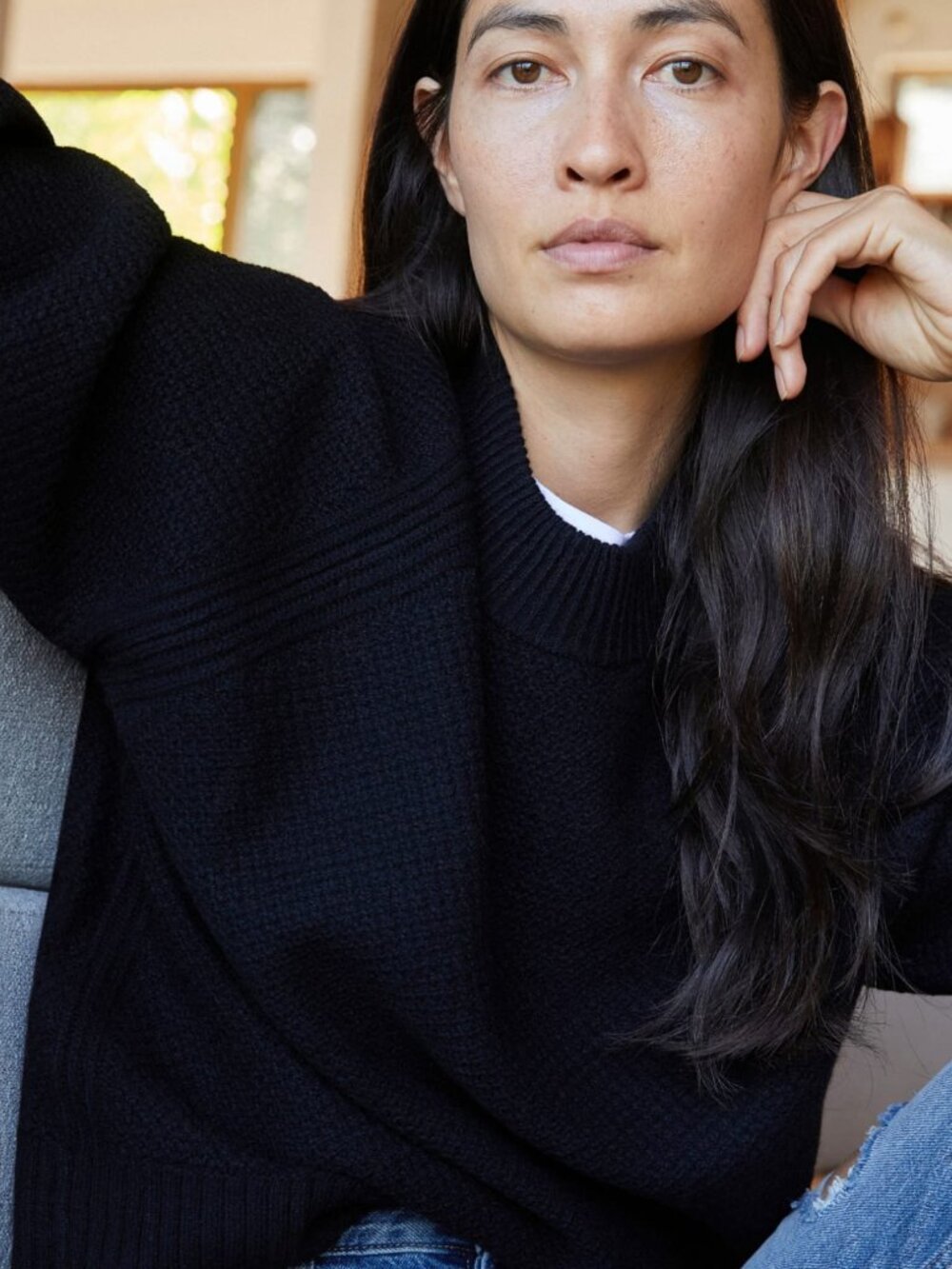 Everlane The Oversized Stroopwafel Crew in ReCashmere Black Base - Size S